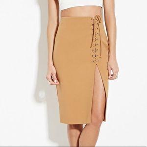 Brand New F21 Lace Up Tan/Natural Pencil Skirt